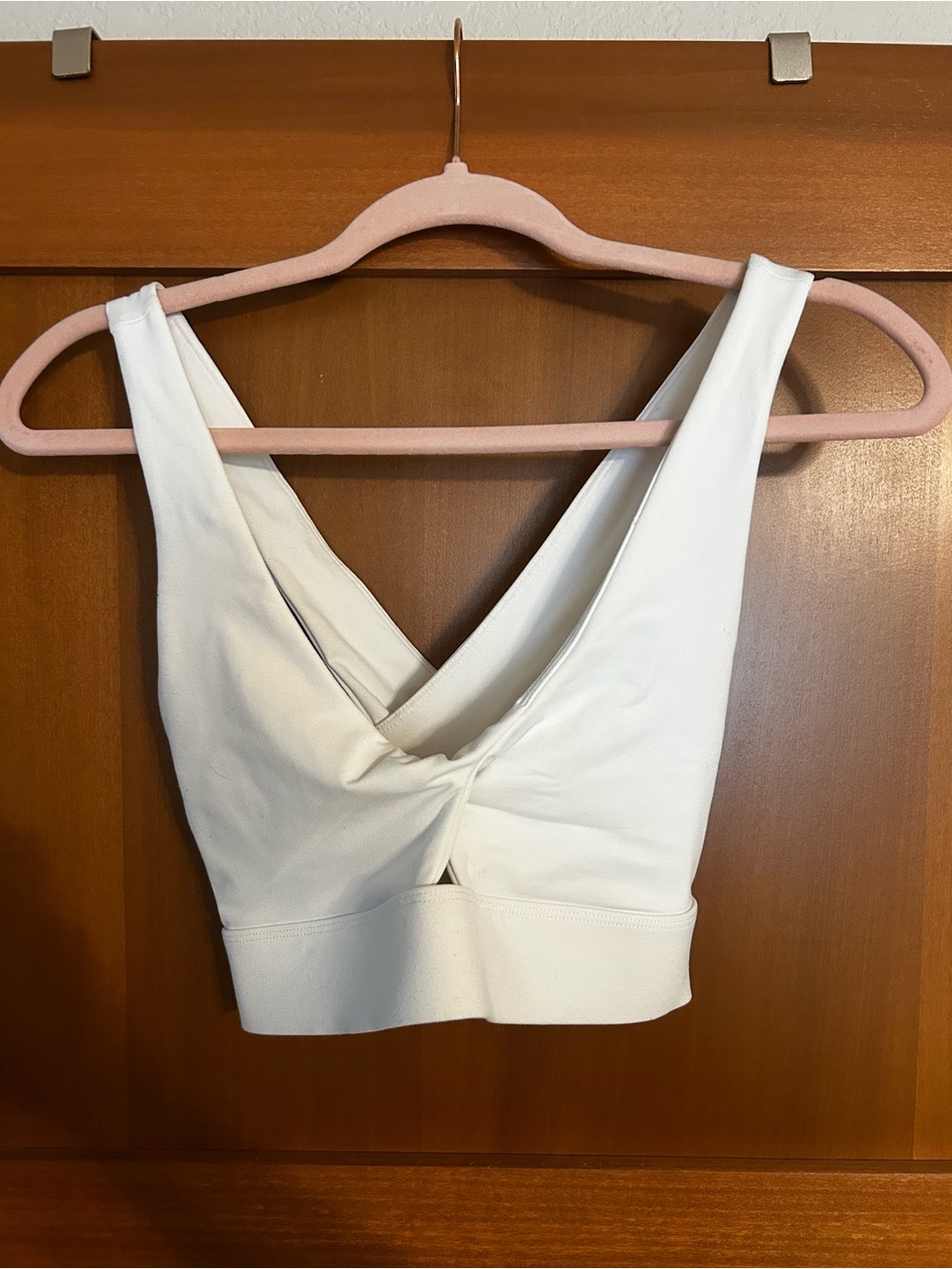 Fabletics White V-Neck Cross-Back Sports Bra